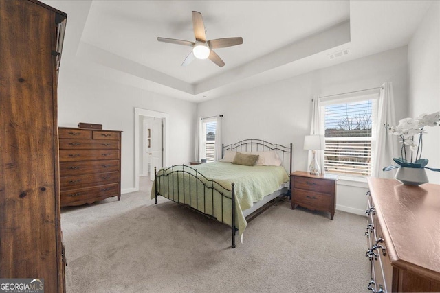 2401 Cotton Gin Row, Jefferson, GA 30549 - bedroom featuring a tray ceiling, light colored carpet, multiple windows, and baseboards