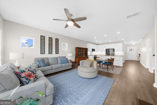 2401 Cotton Gin Row, Jefferson, GA 30549 - living area with recessed lighting, ceiling fan, visible vents, and hardwood / wood-style floors