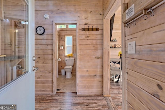 664 River Vista Dr, Dillard, GA 30537 - bathroom featuring wood walls and wood finished floors