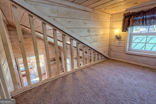 664 River Vista Dr, Dillard, GA 30537 - miscellaneous room featuring carpet, wood ceiling, and wooden walls