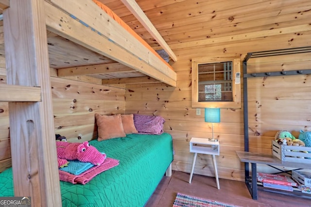 664 River Vista Dr, Dillard, GA 30537 - bedroom featuring wood ceiling and wooden walls