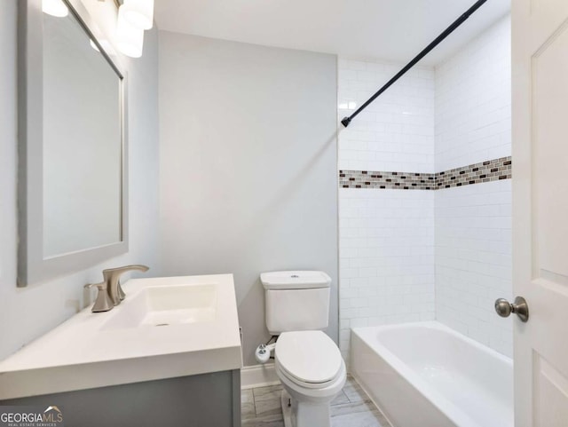 full bathroom with toilet, bathing tub / shower combination, and vanity