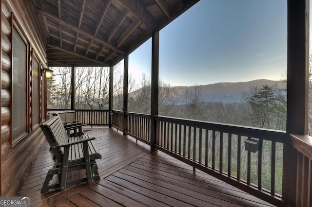 deck with a mountain view