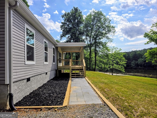 2859 Fortner Rd, Ball Ground, GA 30107 - view of grassy yard with a wooden deck and stairs