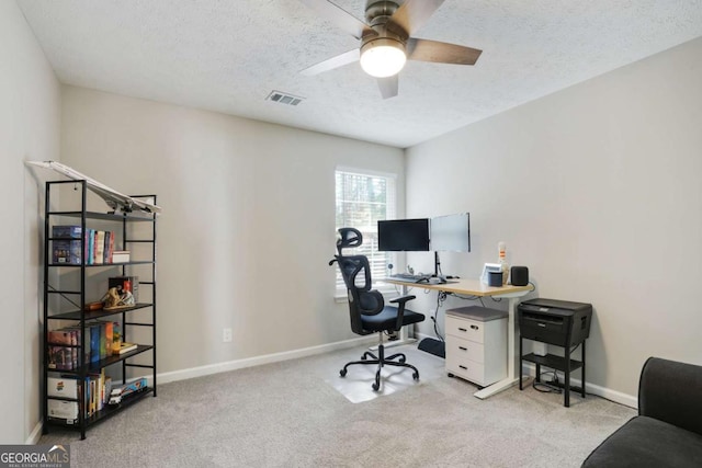 455 Registry Blf, Stone Mountain, GA 30087 - office area with a ceiling fan, a textured ceiling, carpet flooring, and baseboards