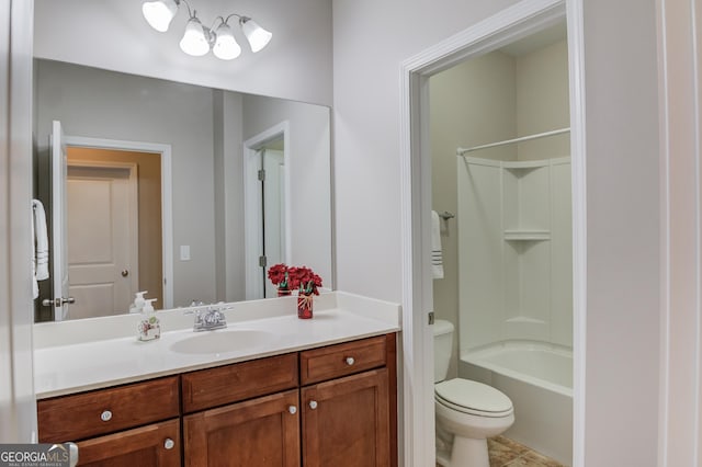 2275 W Village Ln SE, Smyrna, GA 30080 - full bath featuring vanity, toilet, a chandelier, and tub / shower combination