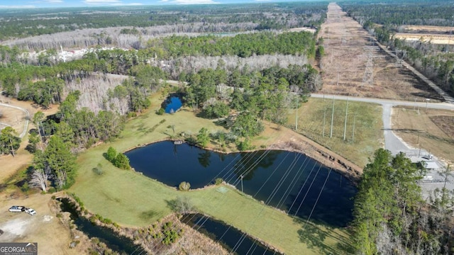 bird's eye view with a water view and a rural view