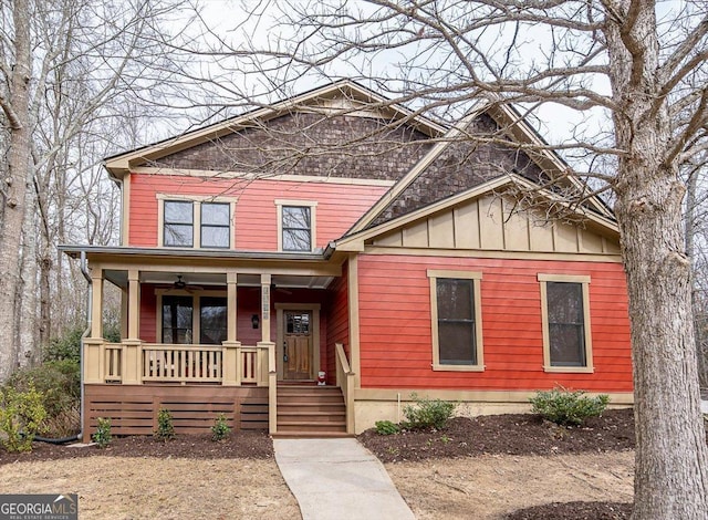 view of front of home with a porch and board and batten siding