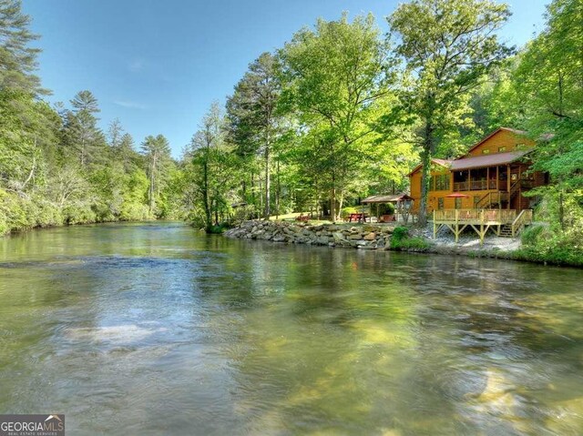 water view featuring a view of trees