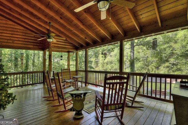 deck with a ceiling fan