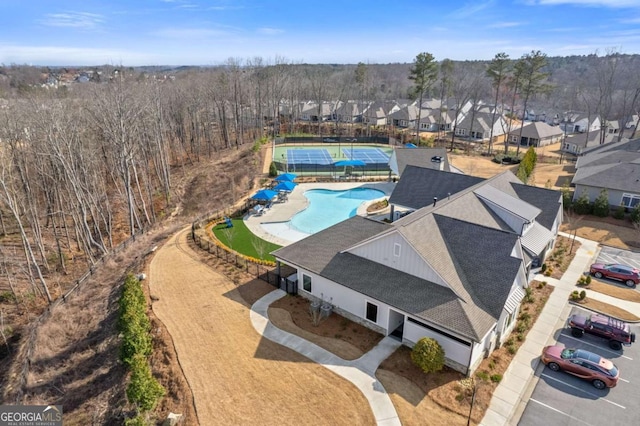 drone / aerial view with a residential view