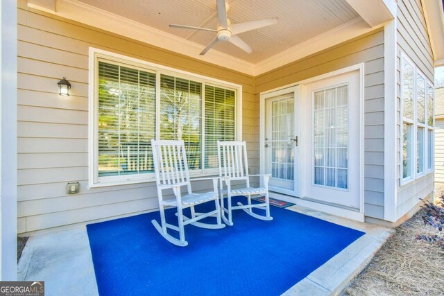 view of patio / terrace featuring covered porch and ceiling fan