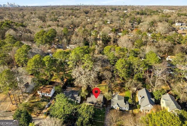 aerial view featuring a forest view