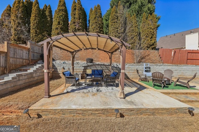 view of patio with an outdoor hangout area and a fenced backyard