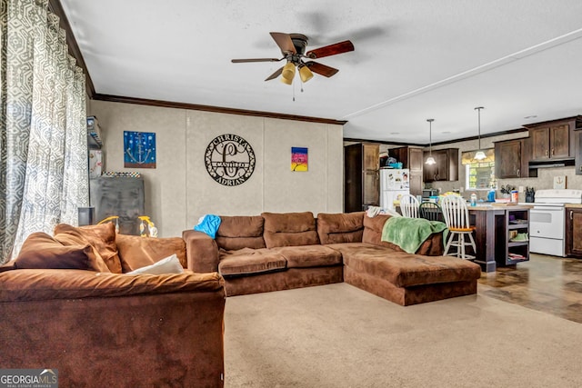 378 Temple Terrace Cir, Cairo, GA 39828 - living area with ornamental molding and a ceiling fan