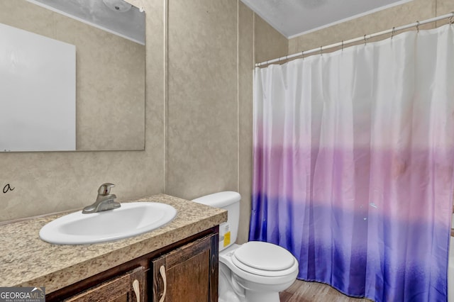 378 Temple Terrace Cir, Cairo, GA 39828 - full bath featuring a shower with curtain, vanity, toilet, and wood finished floors