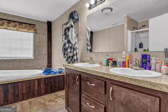 378 Temple Terrace Cir, Cairo, GA 39828 - full bath featuring a garden tub, a sink, a shower stall, and double vanity