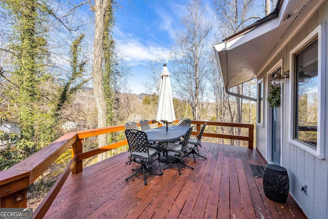 153 Coleman Heights Ln, Rabun Gap, GA 30568 - wooden terrace featuring outdoor dining area