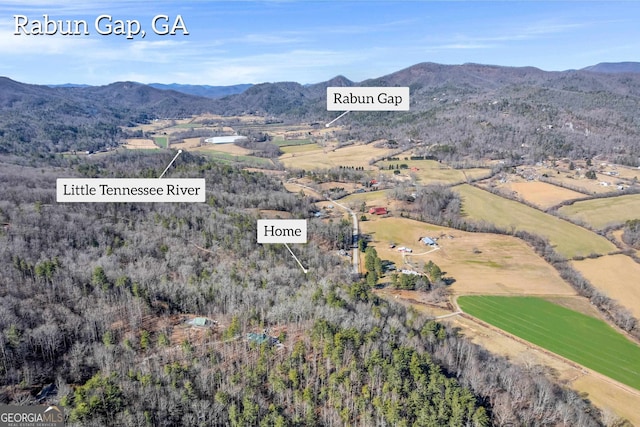 birds eye view of property featuring a mountain view