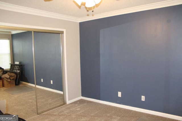 full bath with toilet, ornamental molding, and shower / tub combination