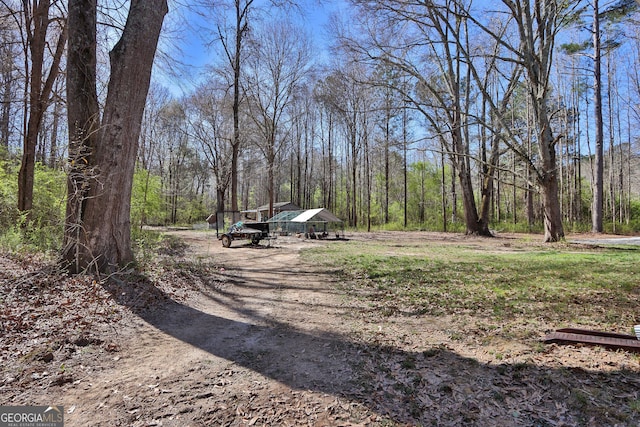 90 Jefferson Rd, Statham, GA 30666 - view of yard with dirt driveway, a detached carport, and a view of trees