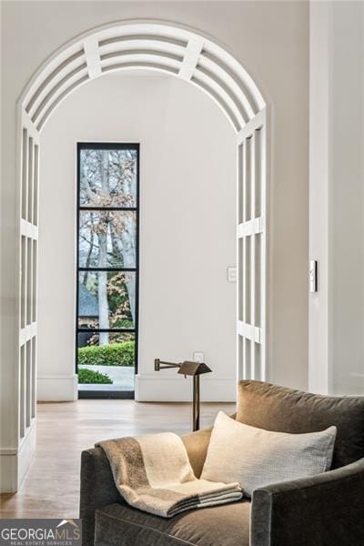 sitting room with light wood-type flooring