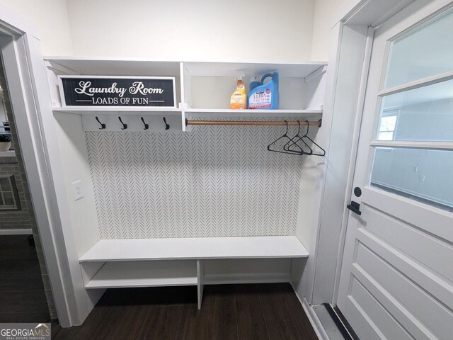 mudroom featuring dark wood finished floors