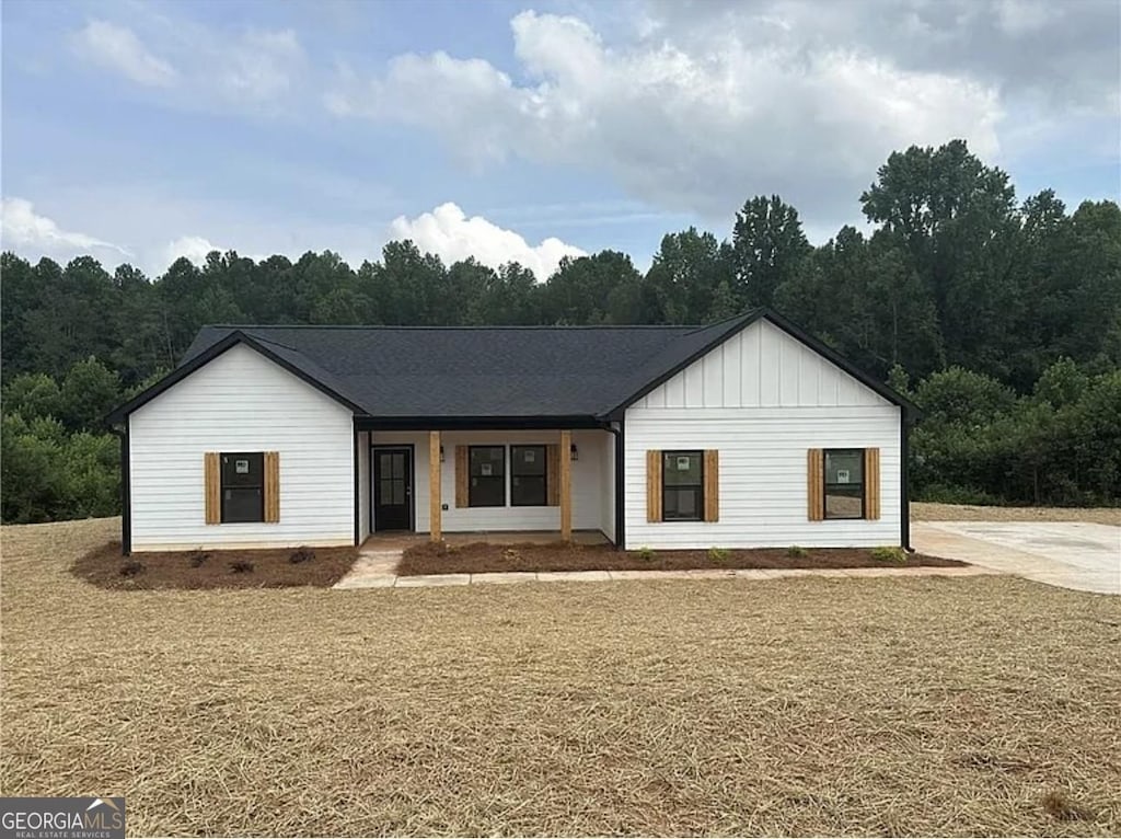 modern inspired farmhouse with board and batten siding