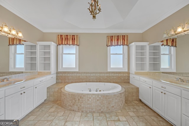 full bath featuring a healthy amount of sunlight, a sink, and a tub with jets