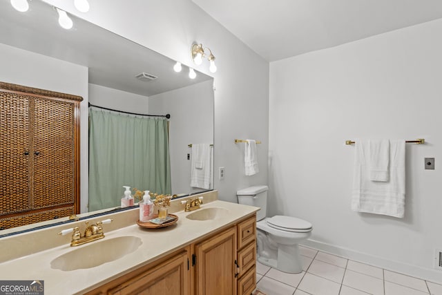 full bathroom with toilet, tile patterned flooring, visible vents, and a sink