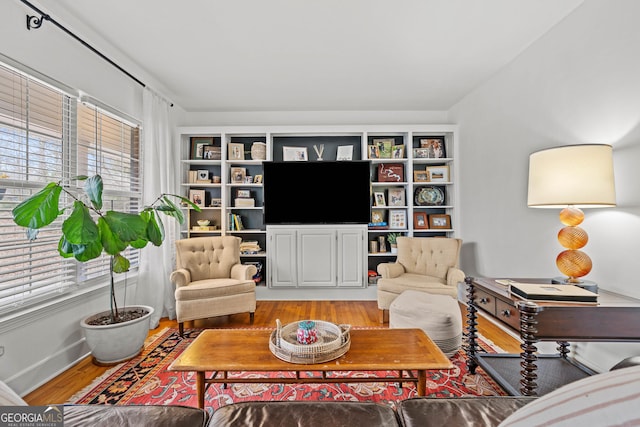 living area featuring light wood-style floors