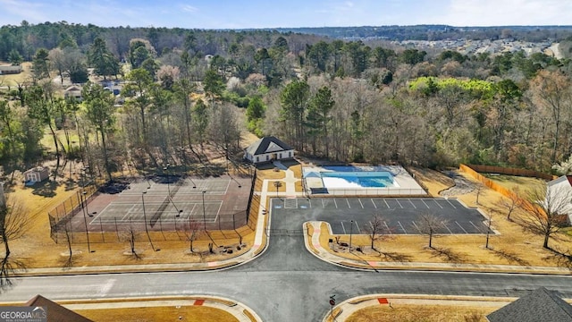 drone / aerial view with a forest view