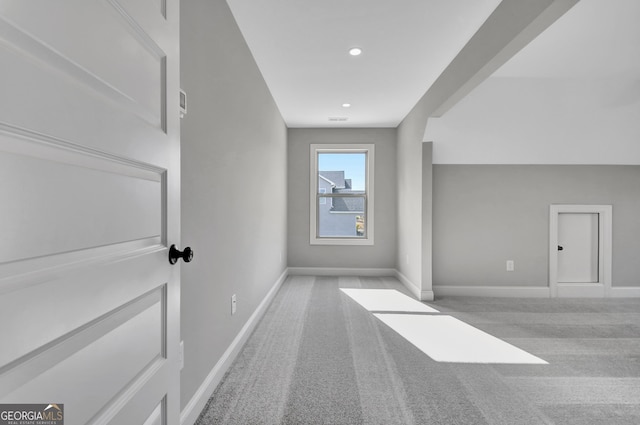 bonus room featuring baseboards, carpet flooring, and recessed lighting