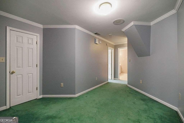 additional living space with carpet floors, visible vents, and baseboards