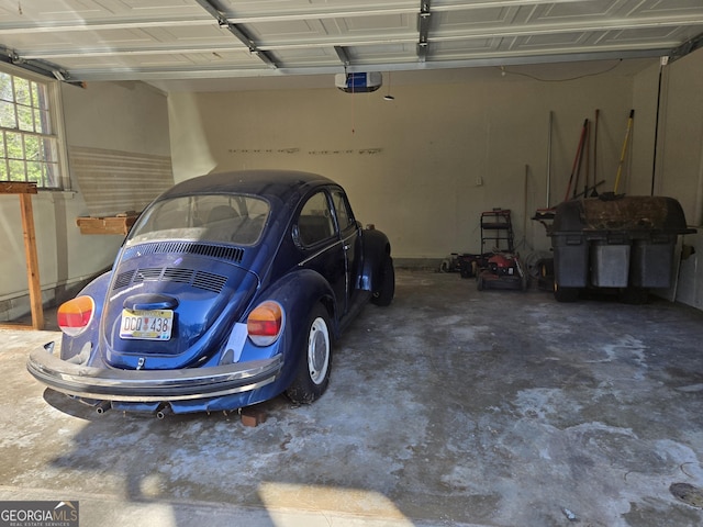 garage with a garage door opener