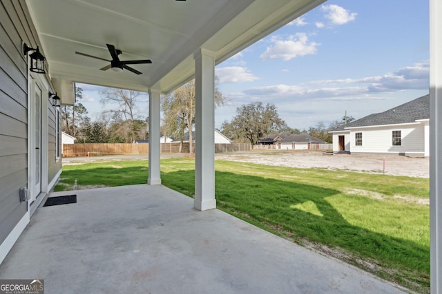 view of patio featuring a fenced backyard and ceiling fan