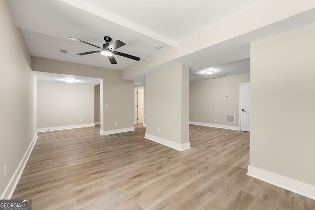 2682 Miriam Ln, Decatur, GA 30032 - unfurnished living room featuring a ceiling fan, light wood finished floors, and baseboards