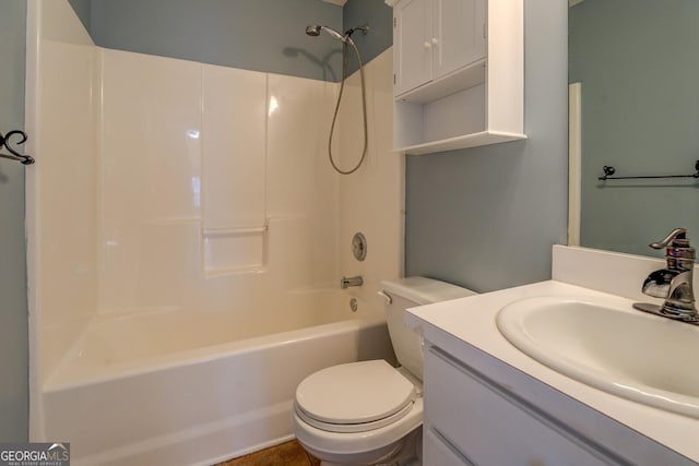 full bath featuring toilet, shower / bathtub combination, and vanity