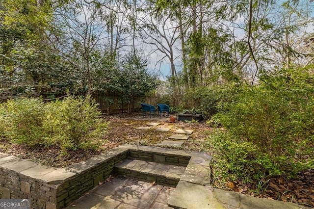 view of yard featuring a patio area and fence