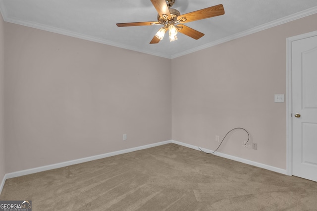 81 Bowers Rd, Moreland, GA 30259 - spare room with carpet, a ceiling fan, baseboards, and crown molding