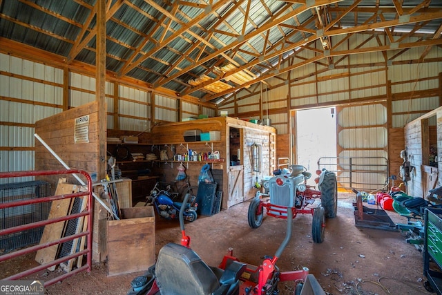 garage with metal wall