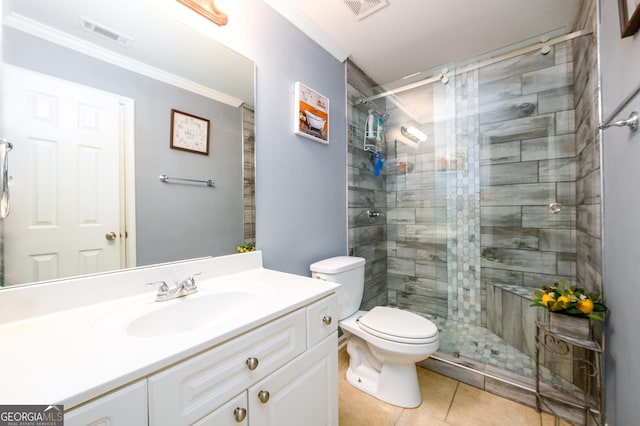 full bathroom featuring visible vents, a shower stall, and toilet