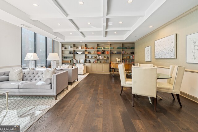 3481 Lakeside Dr NE Unit 2303, Atlanta, GA 30326 - dining room featuring beam ceiling, recessed lighting, coffered ceiling, and hardwood / wood-style flooring