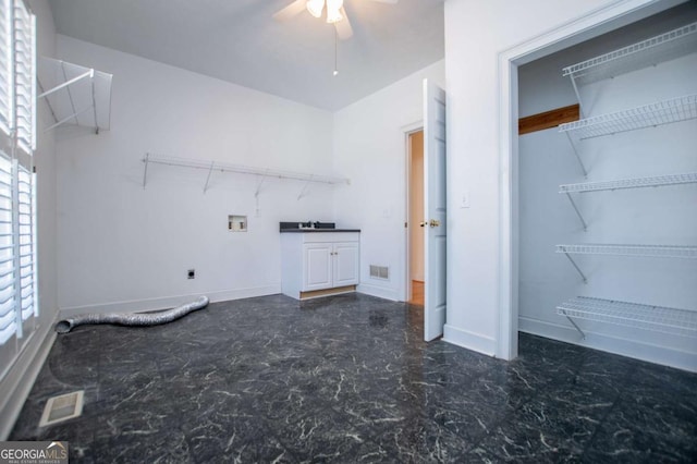 laundry area with laundry area, hookup for a washing machine, visible vents, and hookup for an electric dryer