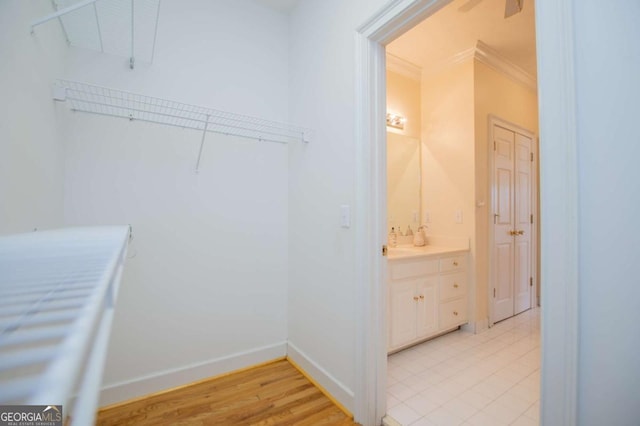 spacious closet with light wood-style floors