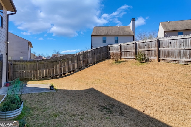 view of yard with a patio and a fenced backyard