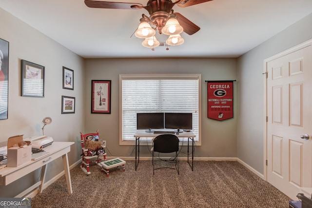 1433 Henderson Ridge Ln, Loganville, GA 30052 - home office featuring carpet flooring, ceiling fan, and baseboards