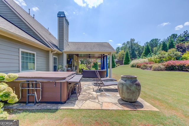 1433 Henderson Ridge Ln, Loganville, GA 30052 - view of patio featuring a ceiling fan, an outdoor living space, and a hot tub