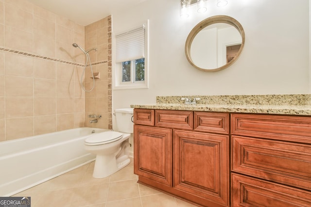 full bath featuring tile patterned floors, toilet, vanity, and  shower combination