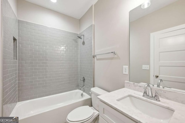 full bath with bathing tub / shower combination, vanity, and toilet